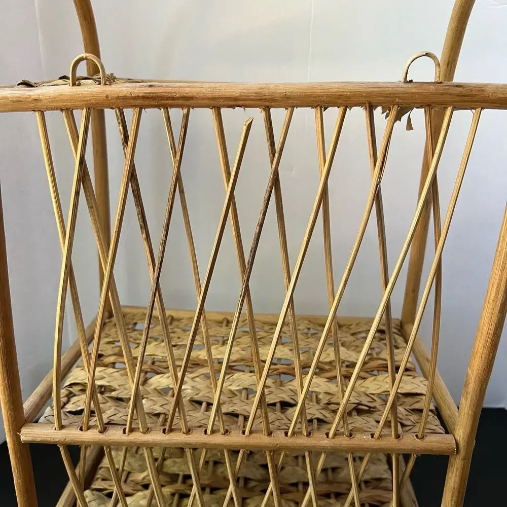 Vintage Wicker Rattan Wall Cabinet Shelf Hanging Bathroom Boho MCM Folding Towel